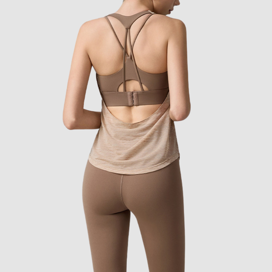 Wholesale Women's Open-Back Yoga Vest – Faux Two-Piece Halter Sports Top with Built-in Bra