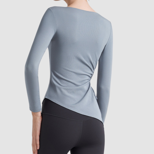 Wholesale Women's Ruched Drawstring Long-Sleeve Yoga Top – Slim Fit Activewear