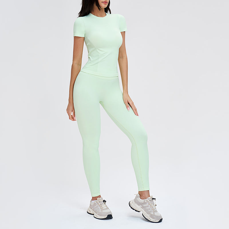 Wholesale solid color round-neck T-shirt + leggings