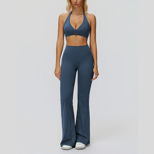 Wholesale Halter sports bra+High waisted flared | Wonderxfans bulk activewear