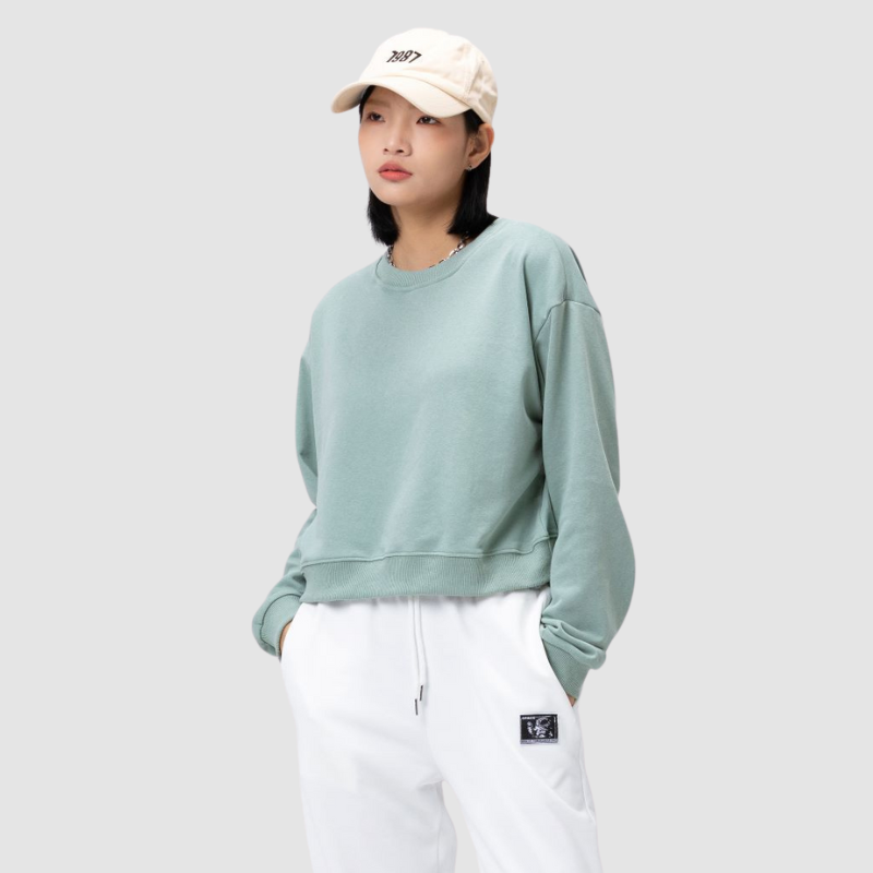Wholesale solid color cotton short round neck sweatshirt