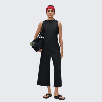 Wholesale loose crew neck tank top + wide-leg pants