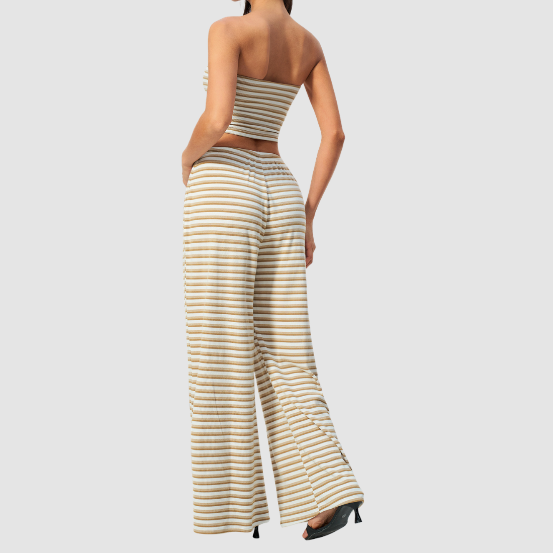 Wholesale Women's Stripe Tank Top & High-Waist Tummy Control Wide-Leg Pants