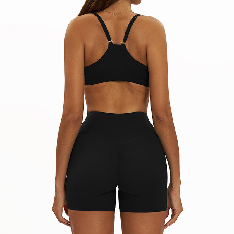 Thin straps Sports Bra + High-waisted shorts 2-Piece Set