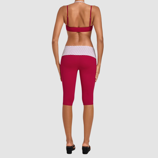 Wholesale Women's Faux-layered Bra Bra+Fold-over Waistband Shorts 2-Piece Set
