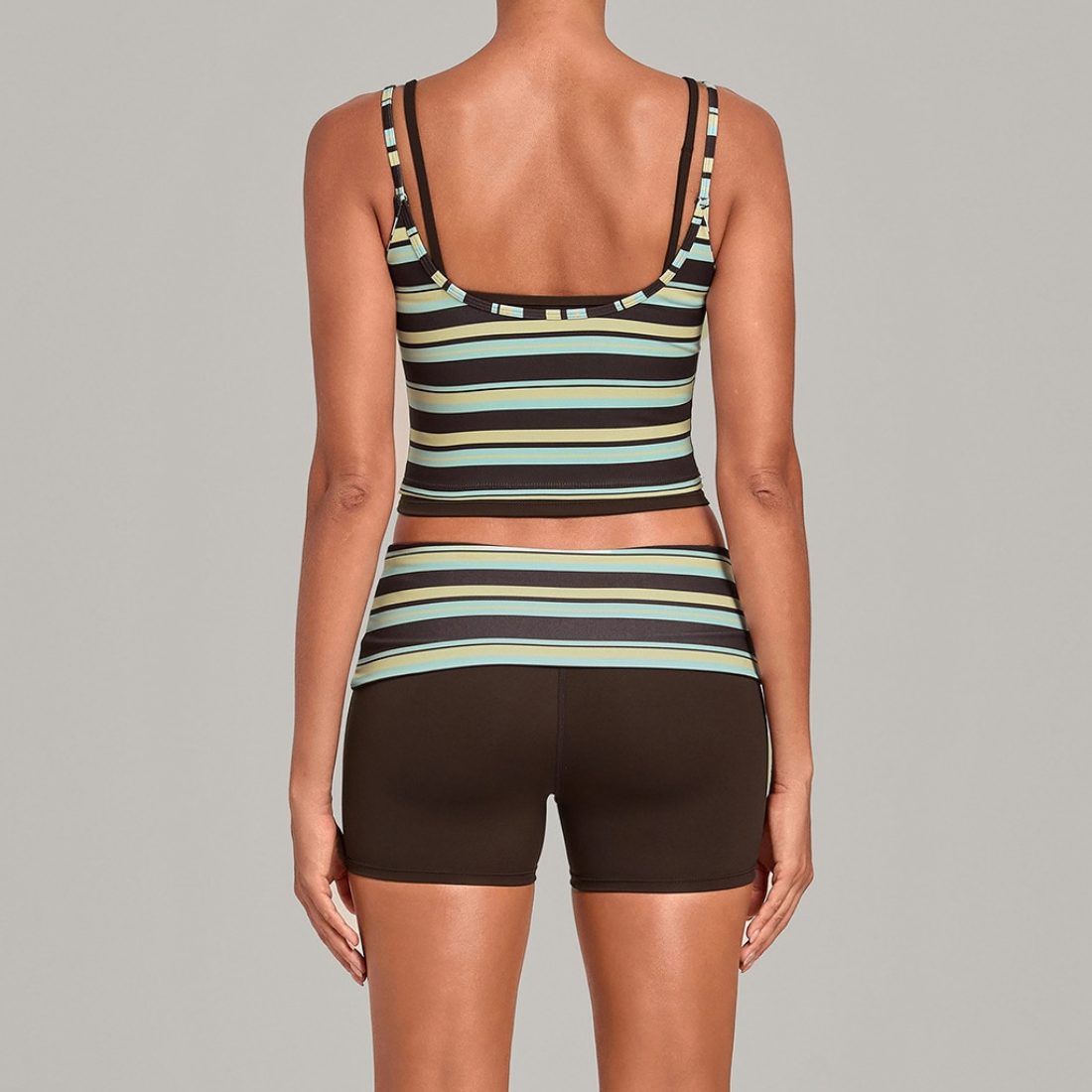 Wholesale Women's Retro Print Double-Strap Yoga Vest+High-waist Shorts Two-Piece Set