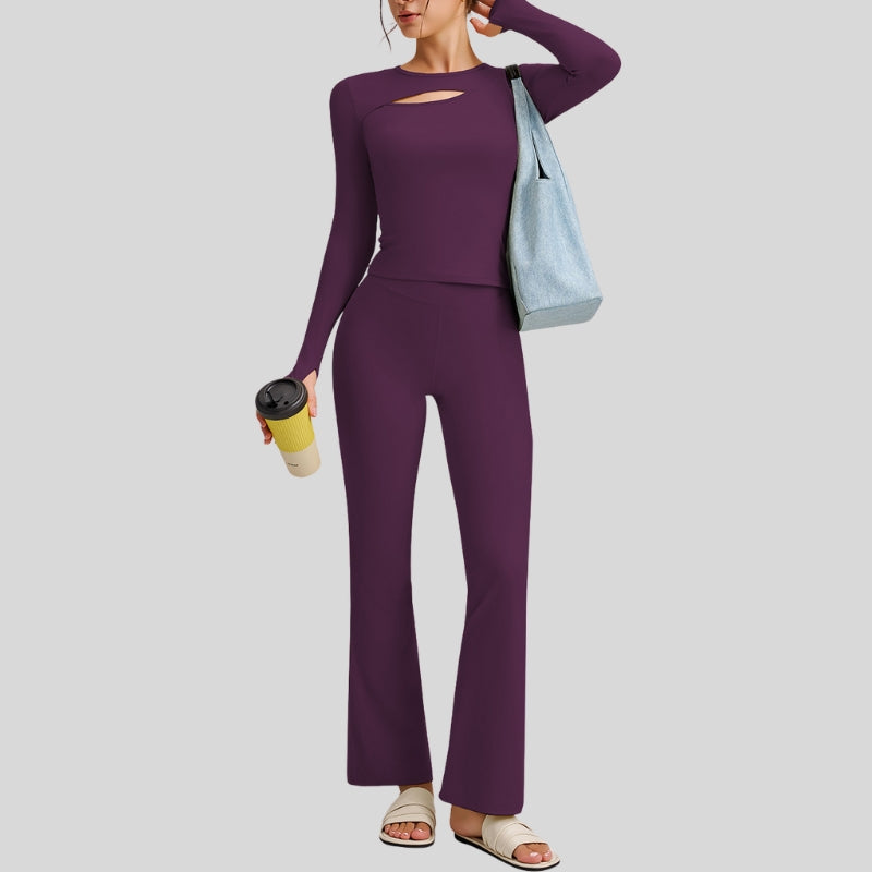 Naked Feel Long Sleeve Top + Flare Pants 2-piece set
