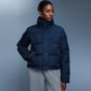 Detachable-hood relaxed-fit down jacket
