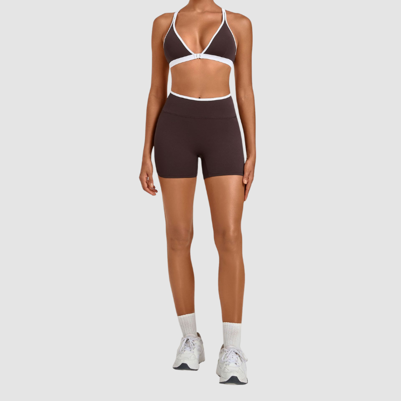 Wholesale Colorblock Detachable Hem Yoga Set Sports Bra & Short – Quick-Dry Activewear