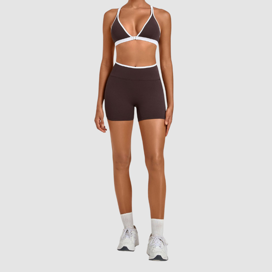 Wholesale Colorblock Detachable Hem Yoga Set Sports Bra & Short – Quick-Dry Activewear