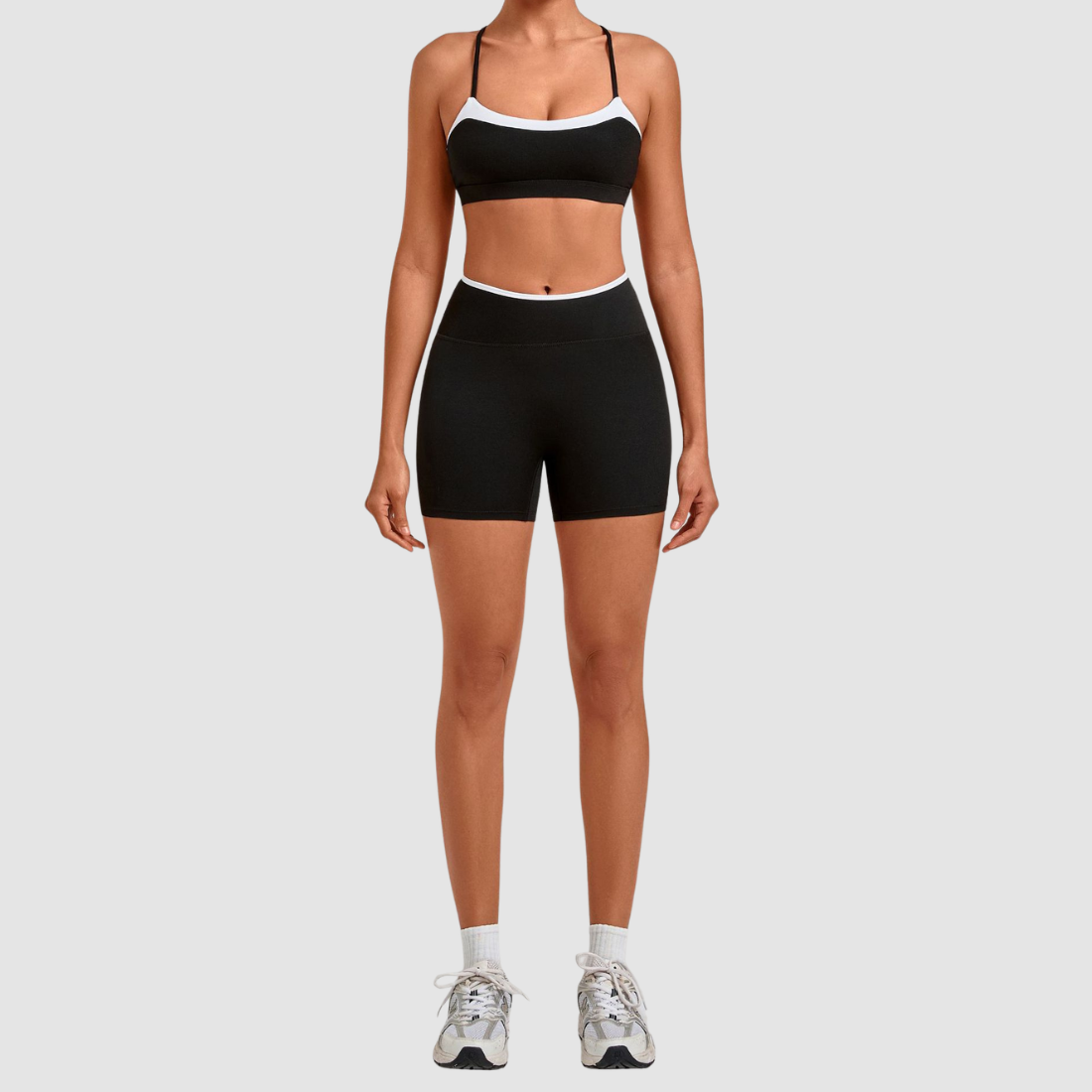 Wholesale Women’s Contrast Sports Bra & High-Waist Biker Shorts Yoga Set