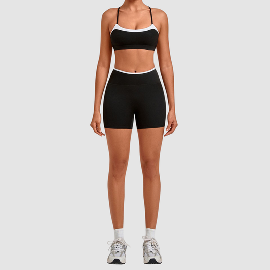 Wholesale Women’s Contrast Sports Bra & High-Waist Biker Shorts Yoga Set