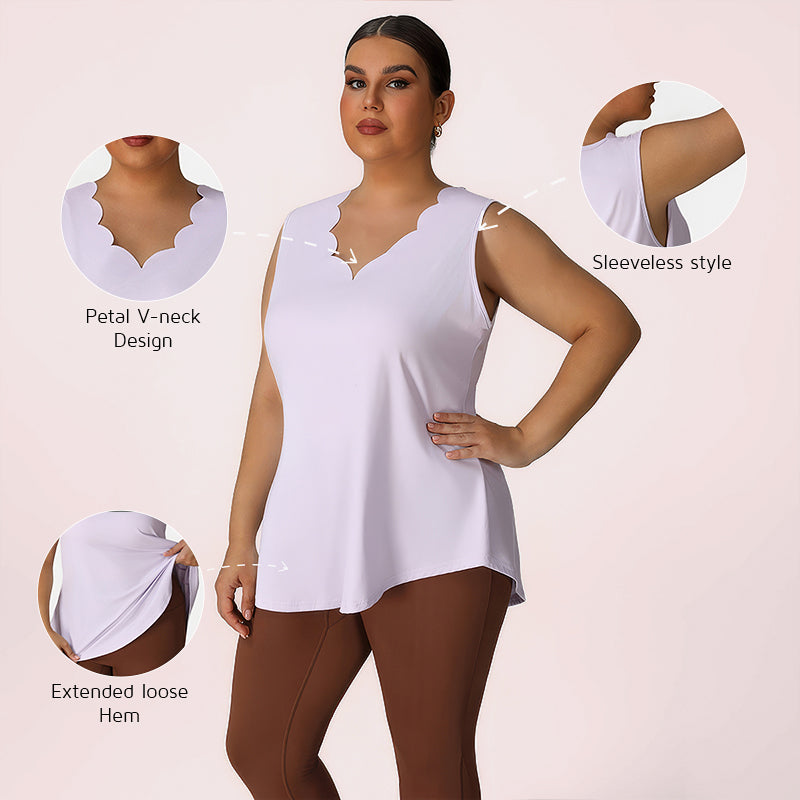 Women's Plus Size Wavy Hem V-Neck Sleeveless Yoga Tank Top