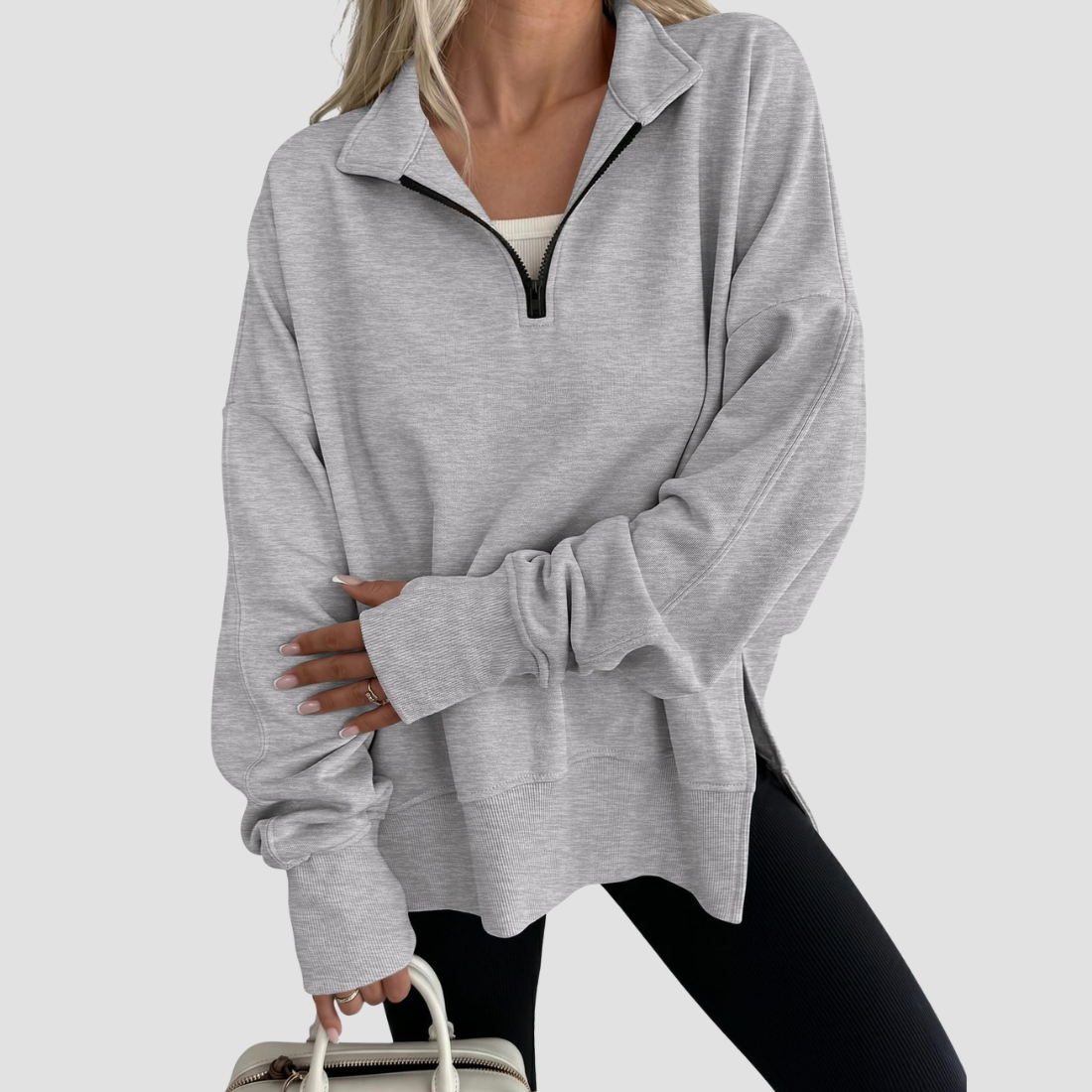 Wholesale Half-Zip Pullover Sweatshirt – Fashionable Side Slit Sportswear
