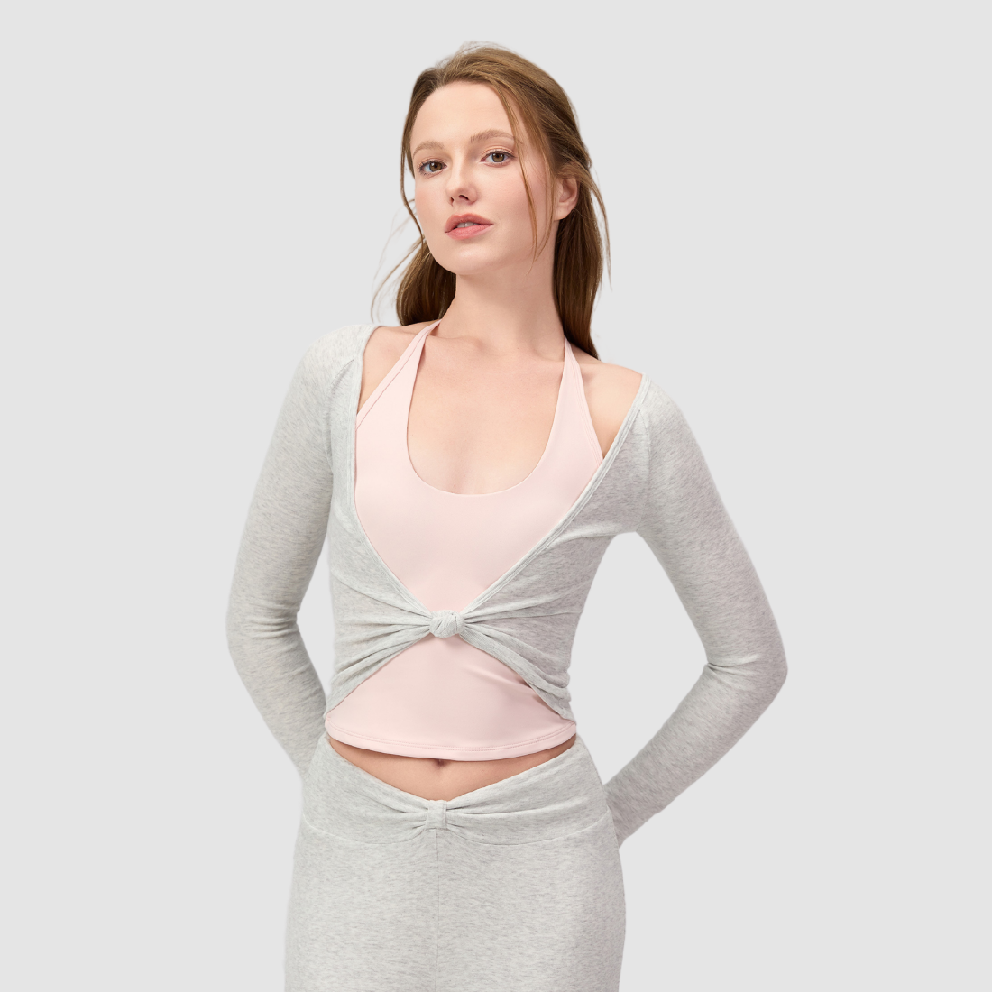 Wholesale Women's Twist-Knot Long-Sleeve Yoga Top – Fitted Running Cover-Up