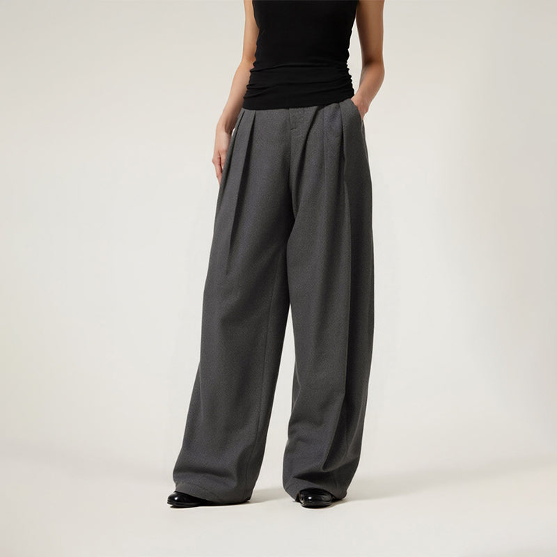 Pleated curved knife high-waisted dress pants