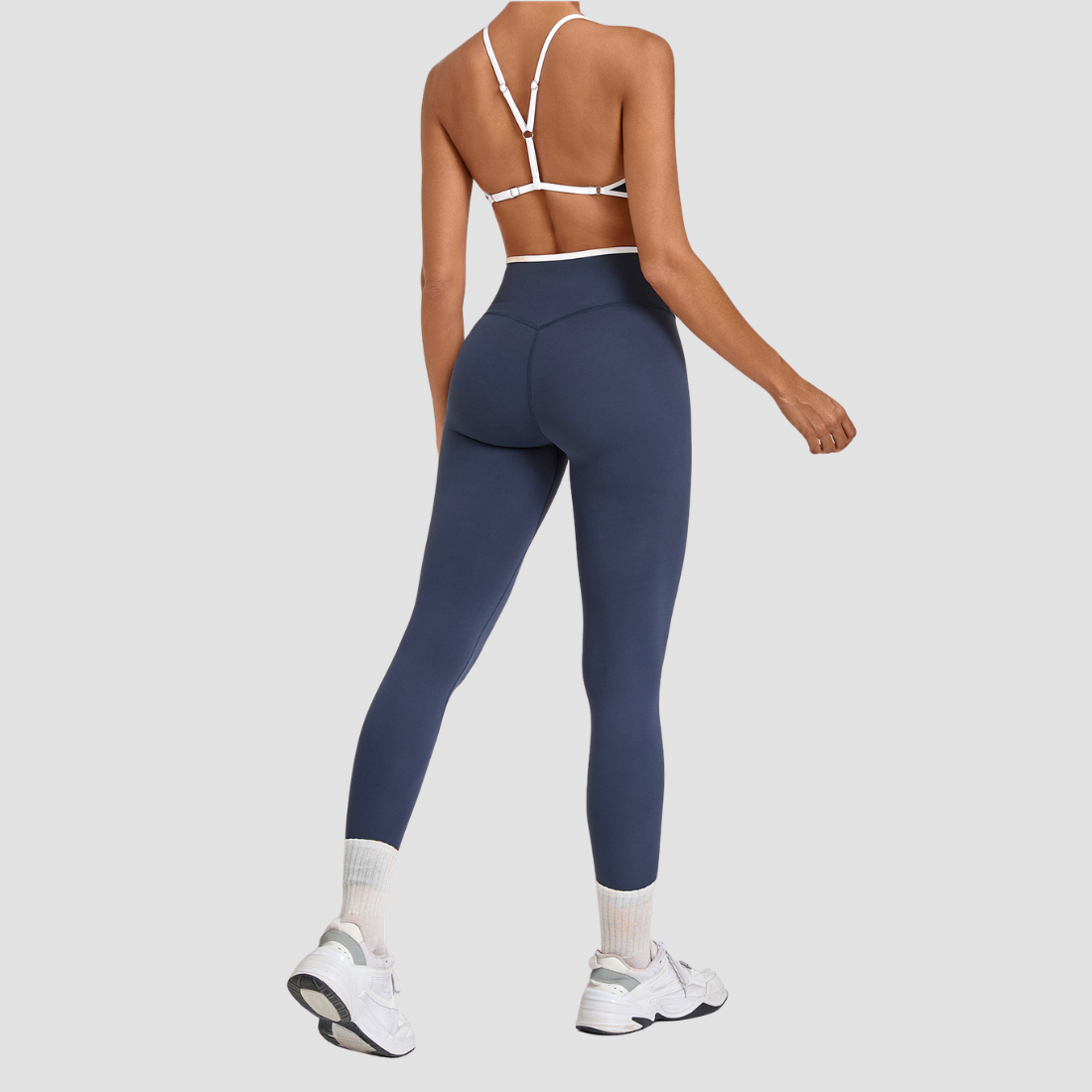 Wholesale Colorblock Piping Yoga Set Adjustable Strap Sports Bra & Leggings