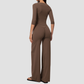Wholesale Women's Round neck mid sleeve top+Hip lift Wide-Leg Yoga Set