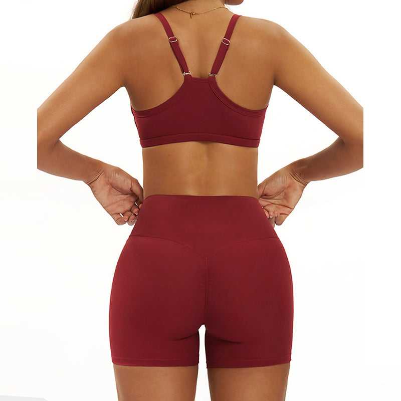 Thin straps Sports Bra + High-waisted shorts 2-Piece Set