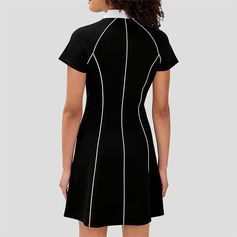 Wholesale Women's Polo Collar Tennis Dress – Color-Block Short-Sleeve Anti-Exposure Sports Dress