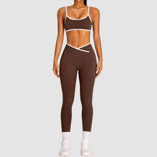 Wholesale Women's Color Block Cross-Back Sports Bra & High-Waist Leggings Set – Naked Feel Yoga Gym Activewear