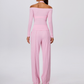 Wholesale Women's Padded Sports Bra+Off-Shoulder Long-Sleeve+Wide-Leg Pants Yoga Set