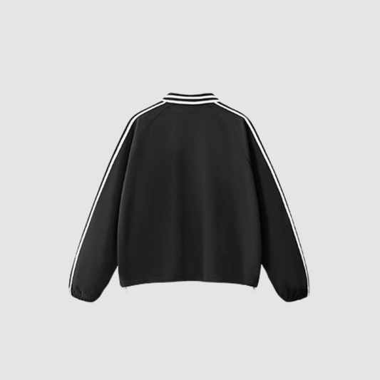 Wholesale Men's Striped Cotton Polo-Collar Sweatshirt