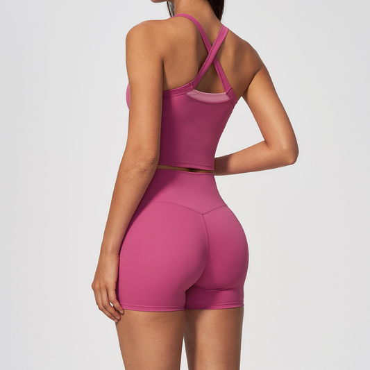 Wholesale Wholesale Naked-Feel Yoga Set – Cross Back Vest+Quick-Dry Fitness Shorts