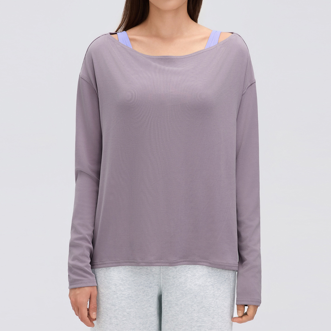 Wholesale Women's Activewear Loose Asymmetric-Shoulder Long-Sleeve Yoga Top