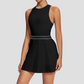 Wholesale Women's Contrast Pleated Tennis Dress with Chest Pads – One-piece tennis dress with built-in chest pads