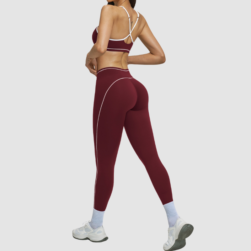 Women's Contrasting Color Backless Bra+Highlighted Legging 2-piece Set