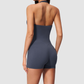 Wholesale Women's Halter-Neck V-Back One-Piece Yoga Bodysuit with Built-in Shorts
