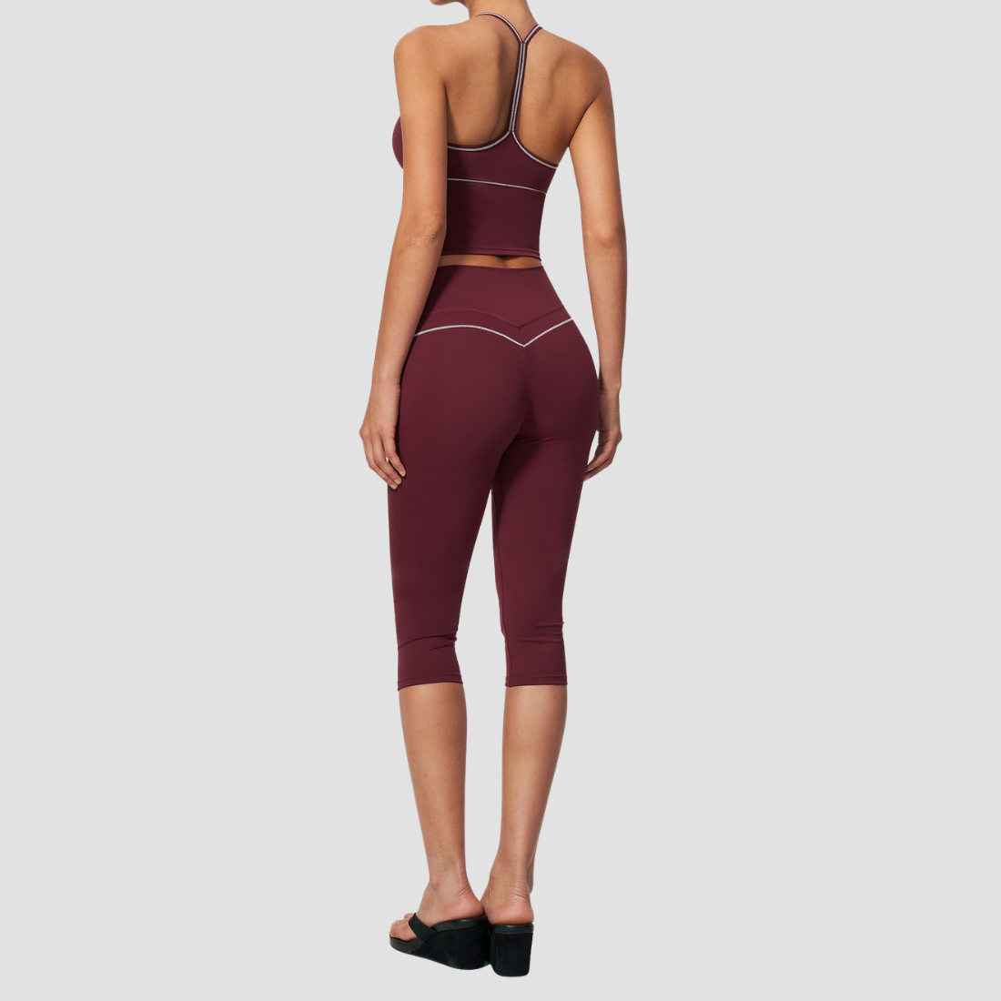 Wholesale Women's Brushed Yoga Set: Cross-Back Bra & Capri Pants – Colorblock Tummy Control