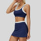 Contrast color sports bra + Anti-exposure short skirt
