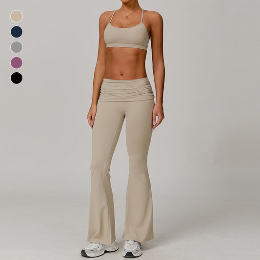Croix à dos et à sangles minces Sports Bras + Pantalon de jambe évasée