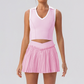 Wholesale Women's Halter Neck Sports Bra & Pleated Mini Skirt Set with Chest Pad