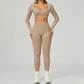 Seamless halter long sleeve top + High-waisted leggings 2-Piece Set
