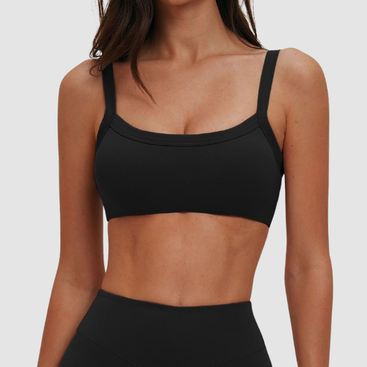 Wholesale Brushed Double-Strap Sports Bra – Open-Back Seam-Detail Yoga Bra with Chest Pad