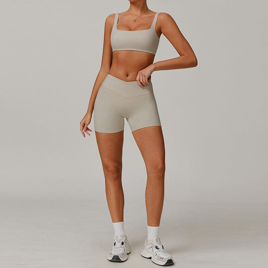 Bras deportivos de secado rápido y pantalones cortos de cintura alta de 2 piezas