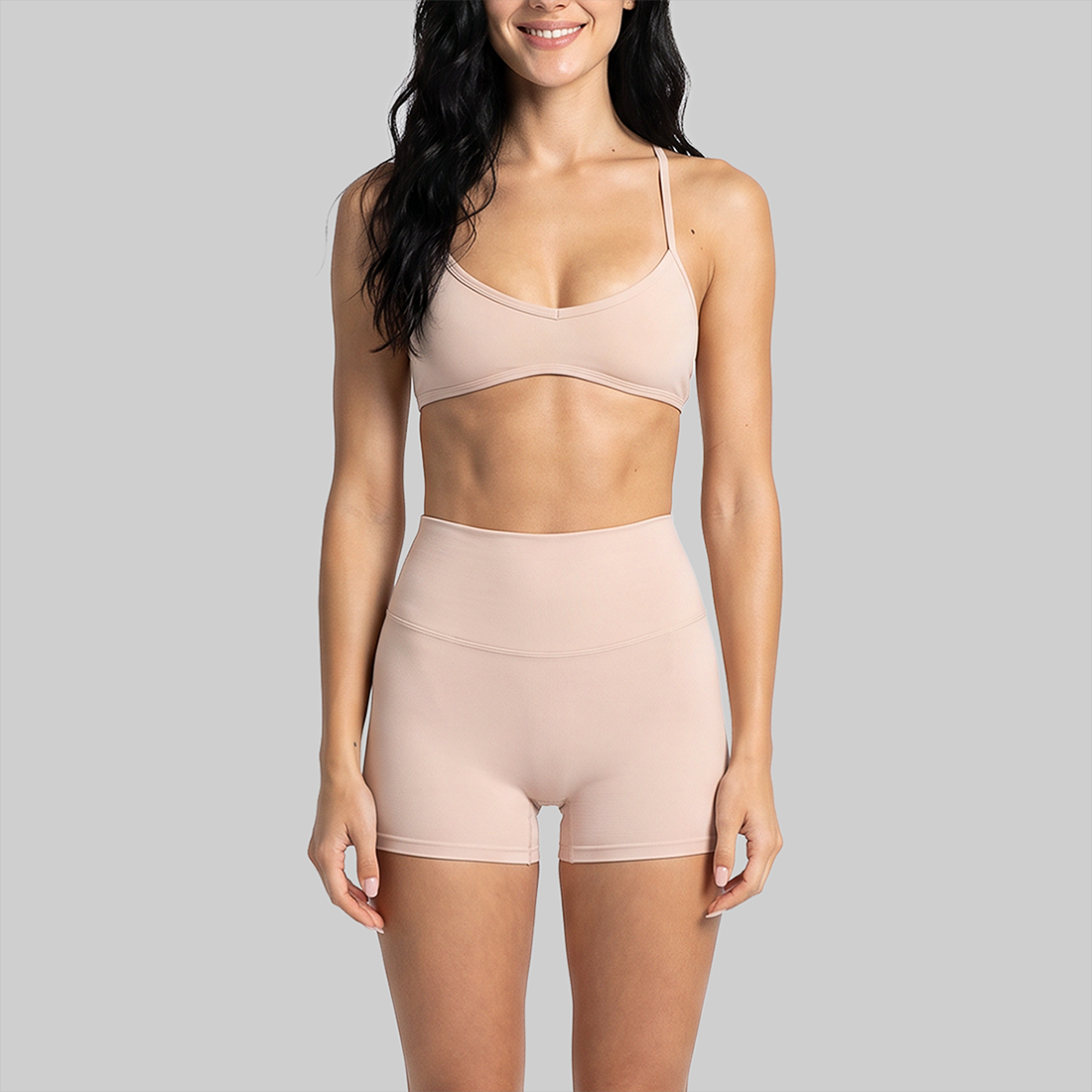 Wholesale Naked-Feel Halter Sports Bra + High Elasticity Fitness Shorts