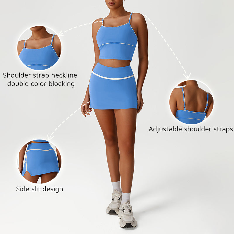 Snug-Fit Low-Cut Crop Top + Elastic Waistband Skirt 2-Piece Set