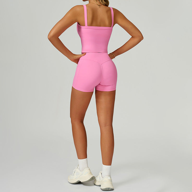 Thin straps Tank Top + High-waisted shorts 2-Piece Set