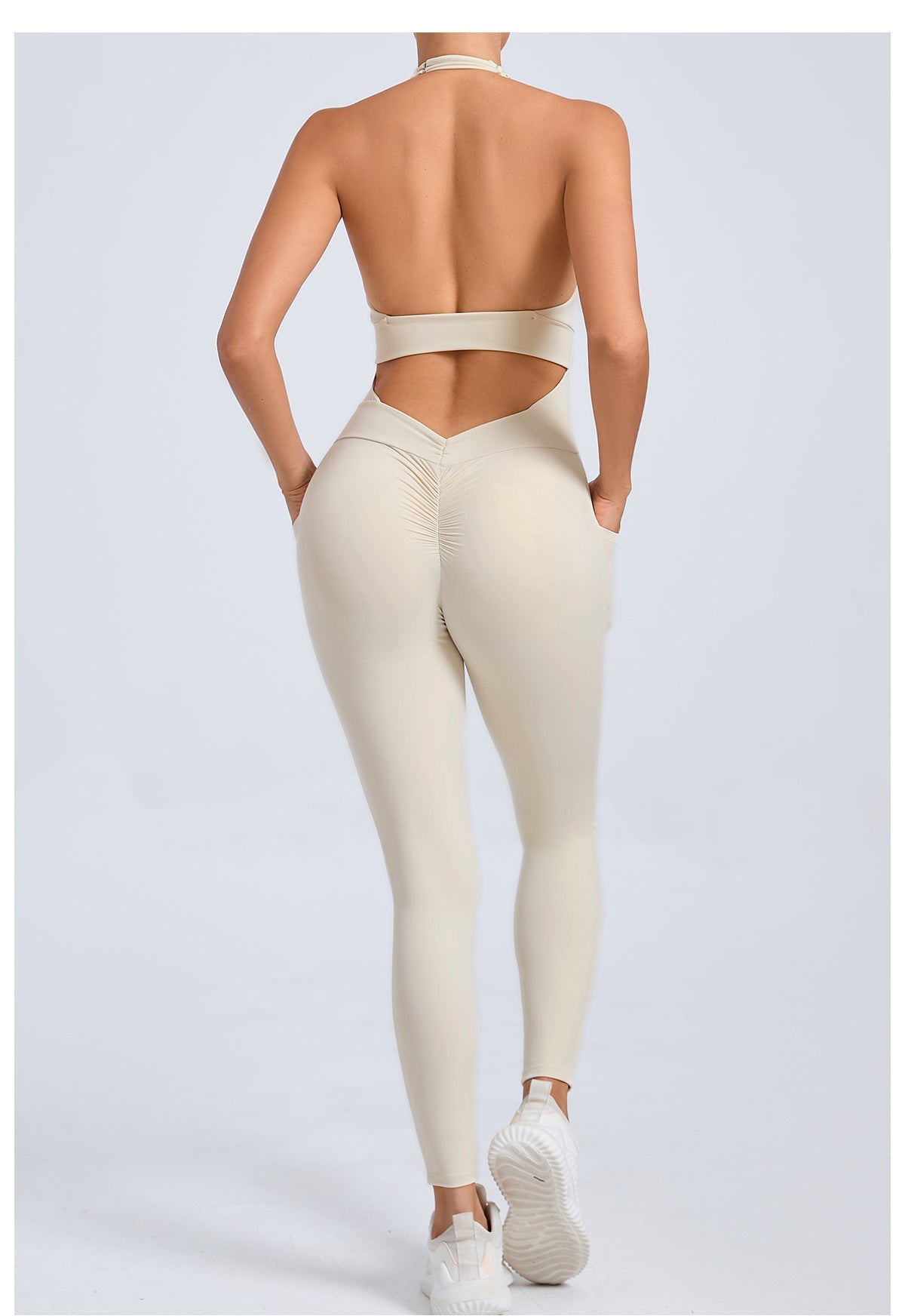 Halter hollow out tight fitting sports jumpsuit
