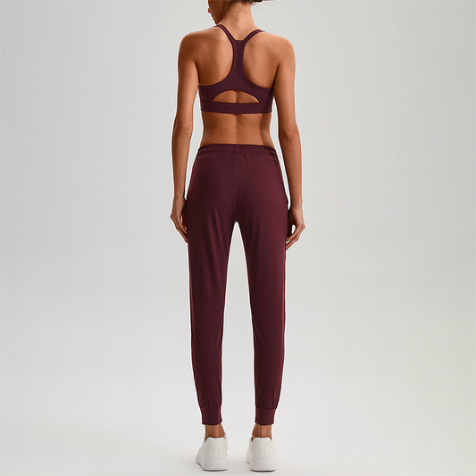 Wholesale Naked-Feel Open-Back Sports Bra & High-Waist Jogger Pants Set – Sculpting Yoga 2-Piece