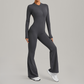 Zipper long sleeved backless fitness jumpsuit