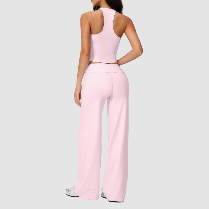 Wholesale Breathable Tank Top& Fold-up High Waist Flare Leggings Set