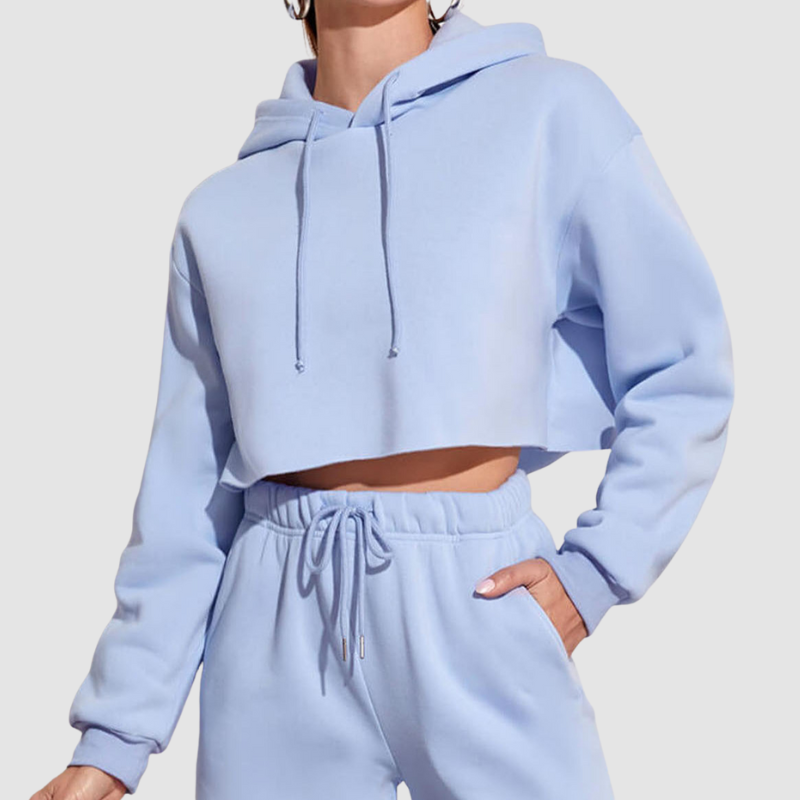 Wholesale solid color cropped drawstring hoodie