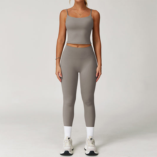 Brushed Thin straps tank top + High-Waist leggings 2-Piece Set