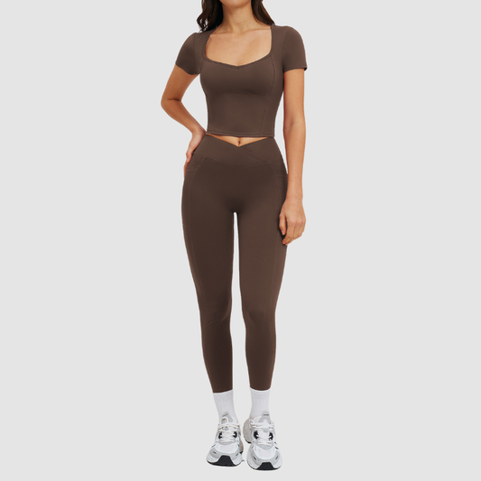 Wholesale solid color T-shirt + high-waisted | Wonderxfans bulk activewear