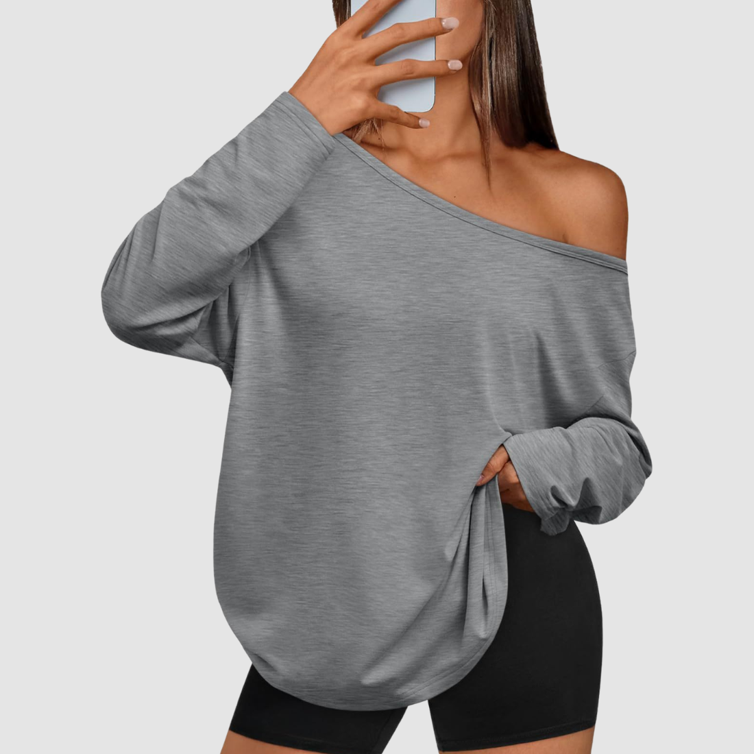 Wholesale Women's Contrast Off-Shoulder Long Sleeve Top